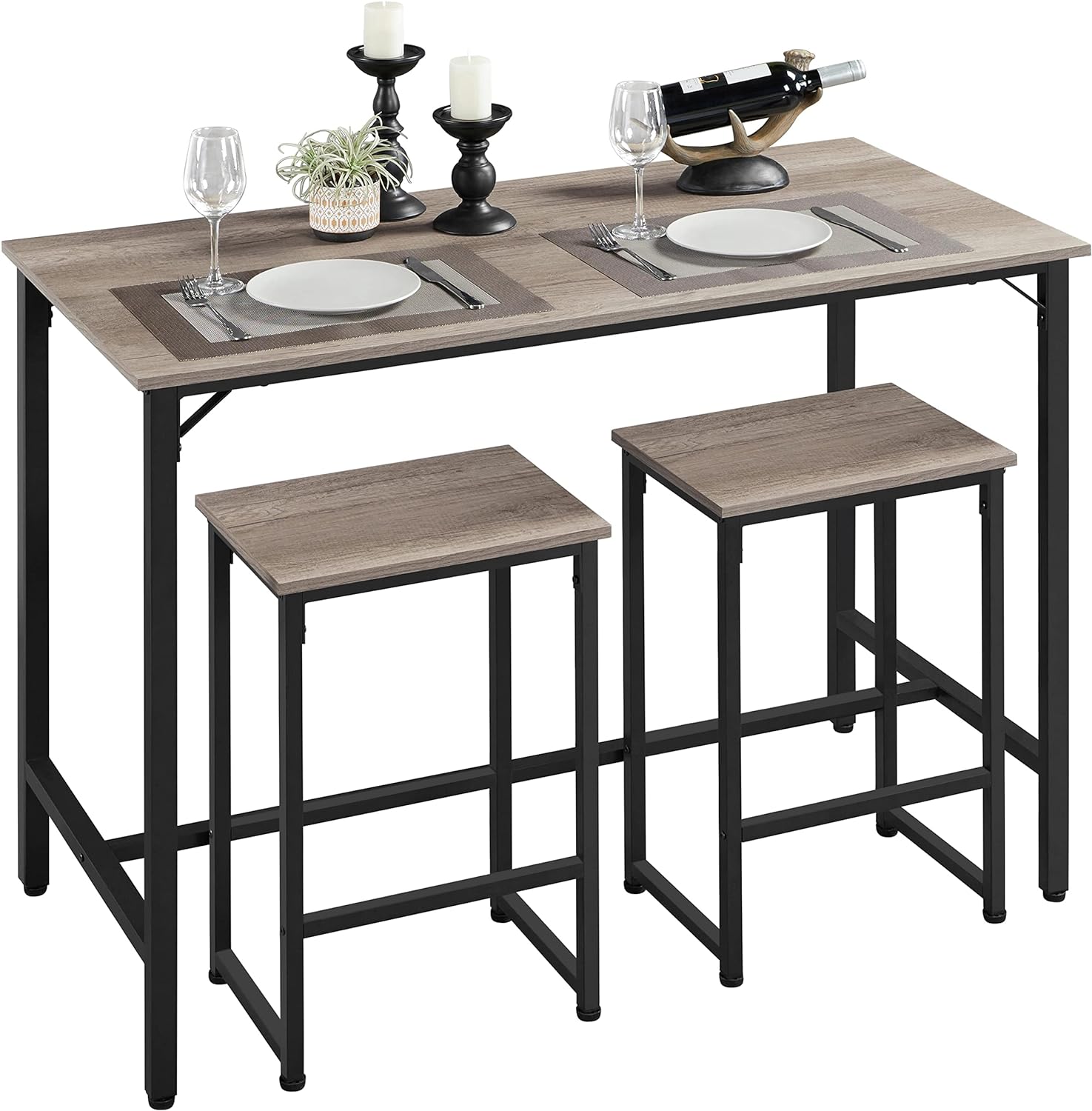 Zenvida 3 Piece Cart Hei Wood 2 Set Pub Counter with Breakfast Stools Table